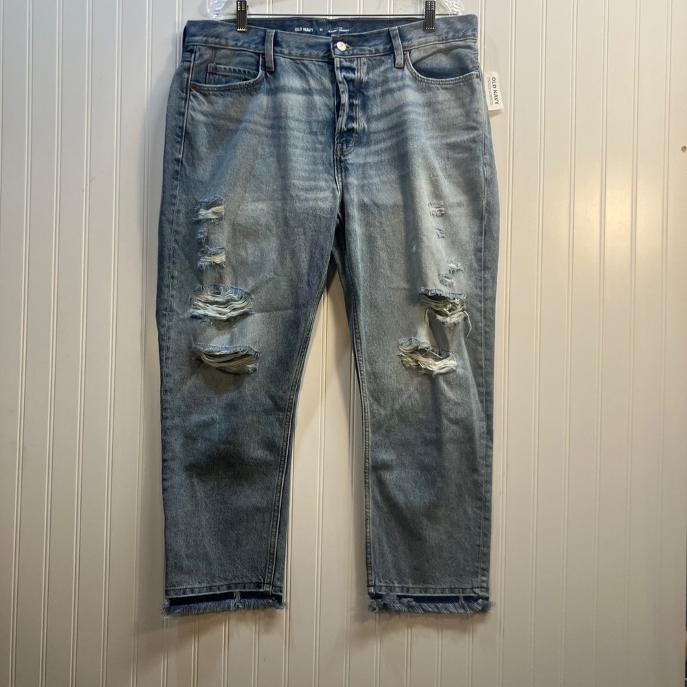 Old Navy High-Rise Slouchy Straight Distressed Button Fly Jean Light Wash 14 NEW